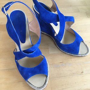 Blue suede wedge sandals made in Spain